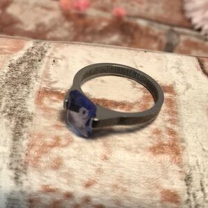 Unique Stainless Steel Elegant Silver and Purple Rock Gemstone Ring Sz 10